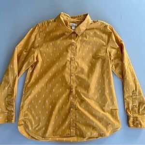 Garnet Hill Women's Button Front Organic Pima Cotton Shirt Gold Yellow - 12